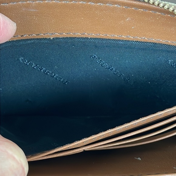 Burberry Elmore Zip Wallet Leather with Horseferry Check Canvas Brown Tan Plaid - Picture 13 of 13